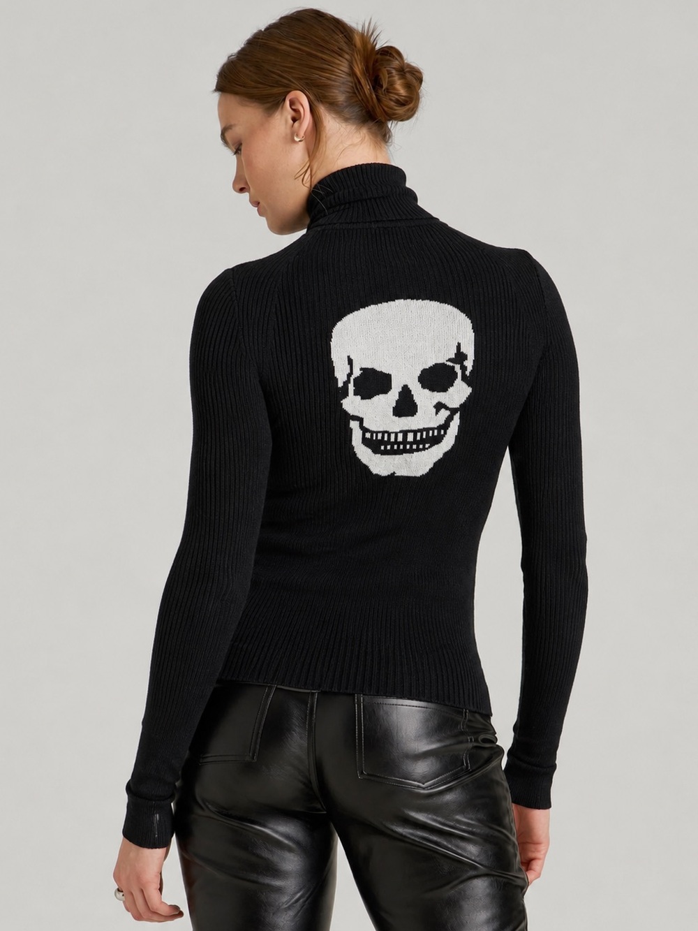 Skull Cashmere Graphic Pullover Roll Neck Turtleneck Sweater